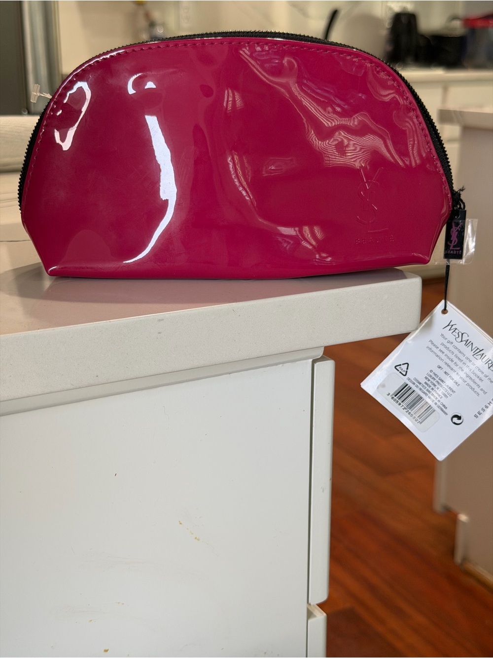 Yves Saint Laurent Authentic Hot Pink Patent Zip Cosmetic Pouch